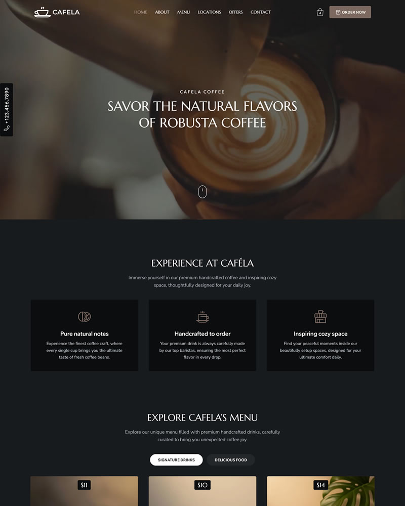 Wix template for Coffee, Drink, Beverage Shops