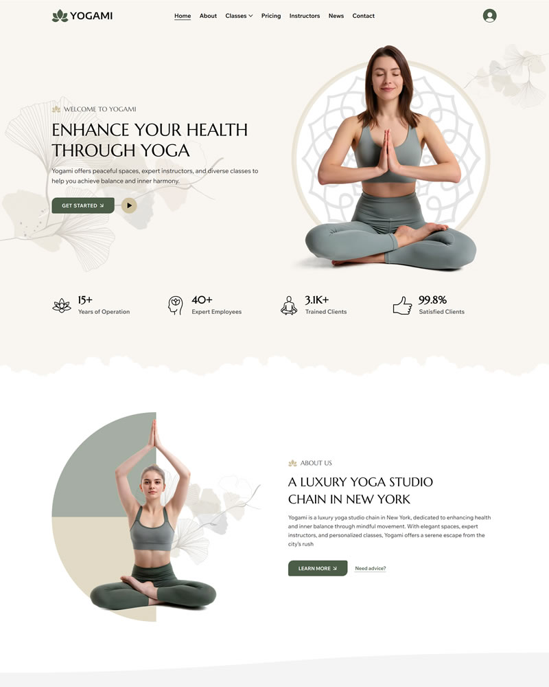Wix template for yoga centers and classes
